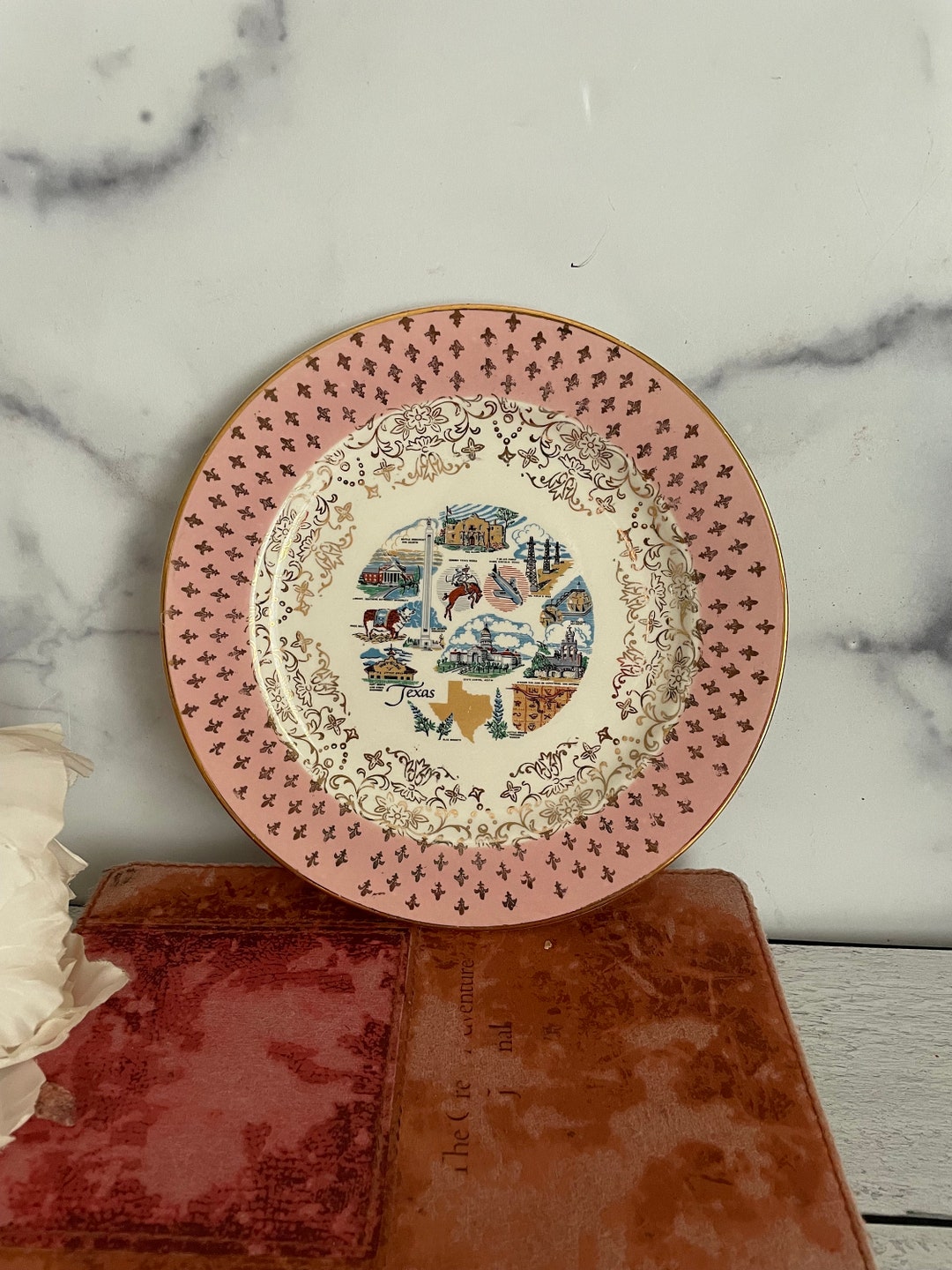Vintage Texas Plate Decorative Texas Plate Pink Texas Plate Etsy