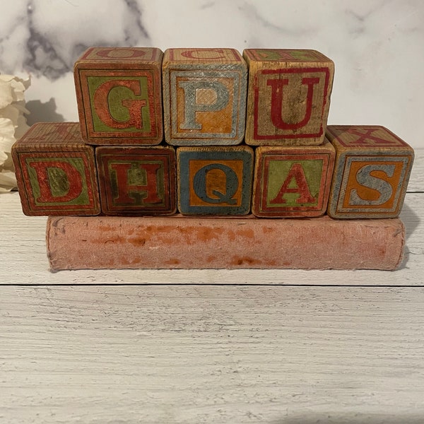Wooden Alphabet Blocks, Wooden Letter Blocks, Primitive Letter Blocks, Primitive Picture Blocks, Wood Toy Blocks, Colorful Alphabet Blocks