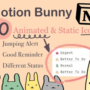 Cute Bunny Notion Icons | Animated GIF | Digital Sticker Pack for 2024 Life Planner, Notion Template, Canva, Student Planner, Finances