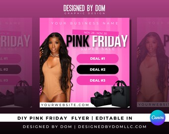 Folleto DIY Black Friday, Folleto de cabello rosa, Plantilla de redes sociales de belleza, Folleto DIY Black Friday, Folleto de cabello negro, Venta del Black Friday