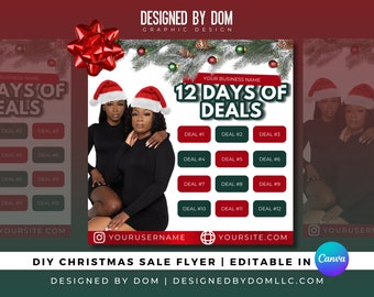 DIY 12 Days of Christmas Flyer, Twelve Deals of Christmas Social Media Template, Holiday Canva Flyer, Boutique December Sale Flyer