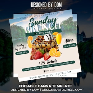 Brunch Flyer, DIY Flyer Template Design, Brunch Invitation Flyer, Sunday Brunch Flyer, Event Flyer, Social Media Premade Editable Flyer