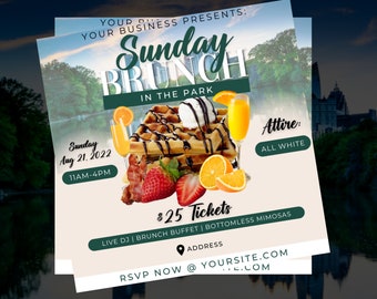 Brunch Flyer, DIY Flyer Template Design, Brunch Invitation Flyer, Sunday Brunch Flyer, Event Flyer, Social Media Premade Editable Flyer