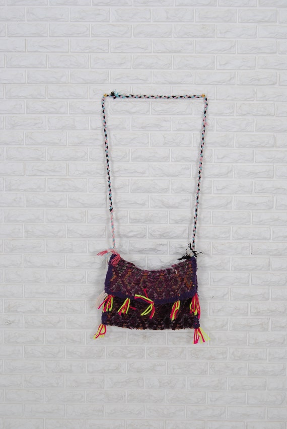 berber wool rug bag - vintage kilim wool bag - cr… - image 1