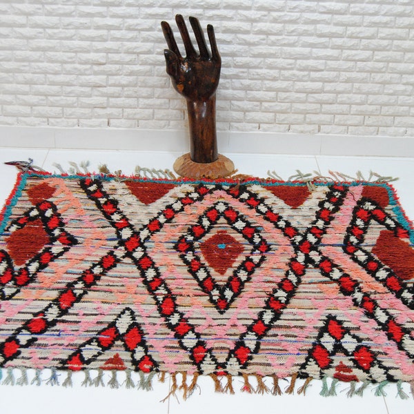 Handmade Boucherouite Rug - Colorful Moroccan Vintage Carpet for Bohemian Decor - Boujaad Rug - Berber Rug 120 x 160 cm 3.9 x 5.2 ft