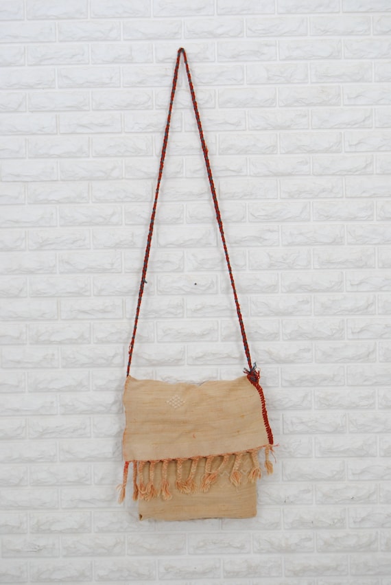 berber wool rug bag - vintage kilim wool bag - cro