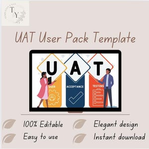 May include: A digital illustration of a UAT (User Acceptance Testing) process. The illustration shows three steps: User, Acceptance, and Testing. Each step is represented by a colourful icon with text. The illustration is on a computer screen.