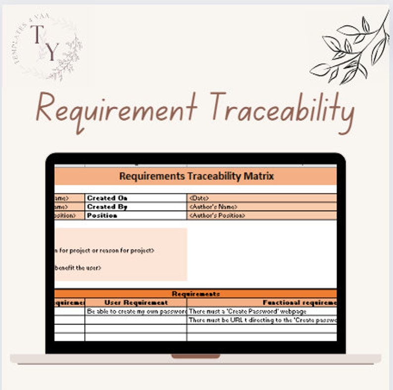 Requirement Traceability Matrix Template: Microsoft Excel Etsy