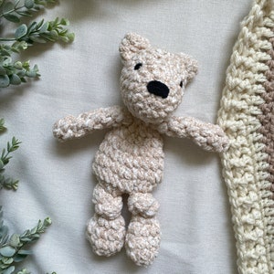 Mini Crochet Bear Snuggler / Cream Speckled Bear Lovey / Bear Snuggler / Crochet Teddy Bear / Ready to Ship