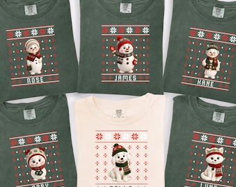 Comfort Colors® Personalized Family Ugly Sweater Christmas 2026 T-Shirts, Custom Family Role & Name Ugly Sweater, Matching Outfit Sweatshirt