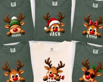 Comfort Colors® Custom Reindeer Family Christmas Shirt,  Personalized Christmas Family Shirt, Funny Christmas Sweatshirt, Gift For Christmas