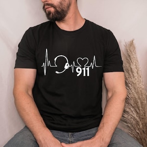 911 Dispatcher T-Shirt: Heartbeat Headset Graphic