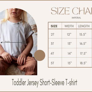 The image is a size chart for a toddler jersey short-sleeve t-shirt, showing the measurements for different age groups.