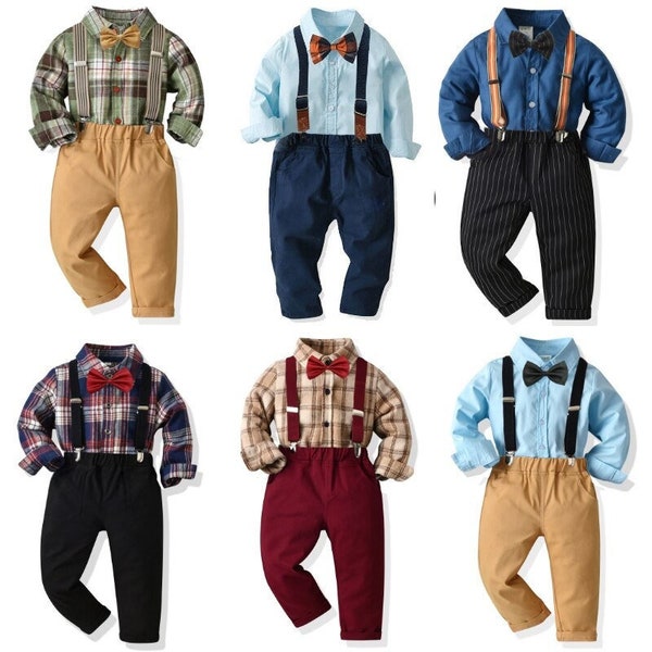 Boys Formal Suit with  Bow Tie, Shirt, Pants | Formal Overall Formal Wear Sets for Baby Boys, Kids, Toddler, Outfit, Boys Outfit for Wedding