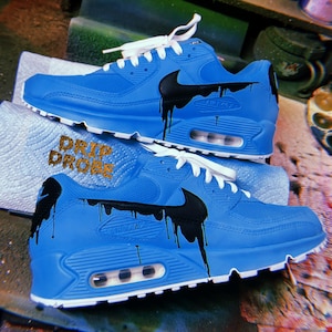 Custom Dripped Out AM90 Sneakers – Hand-Painted Freestyle Drip Design – Authentic Leather – Scratch & Water Resistant