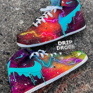 Sneakers AF1 Galaxy Drip personalizzate - Stampa Galaxy Freestyle dipinta a mano - Design South Beach Drip - Resistente ai graffi e all'acqua