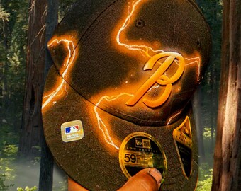 Custom Painted "ELECTRIC" Lightning Print Hats – Hand-Painted New Era 59FIFTY Fitted Hat – Unique Custom Style – Low Profile & Standard Fits