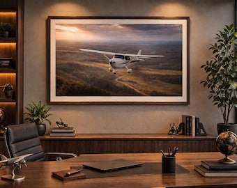 Quiet Horizons Cessna 172 Flying Over Country Luchtvaartkunst aan de muur (digitale download)
