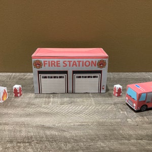 Estación de bomberos de papel imprimible: {Grande} - con camión de bomberos - Descarga digital