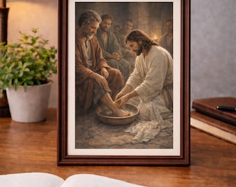 Het hart van nederigheid Jezus wast de voeten van Petrus Bijbelse kunst (digitale download)