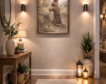 De weg terug naar huis Jezus omarmt muurkunst afdrukbare christen (digitale download)