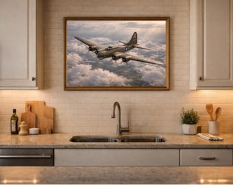 Vintage B-17 Flying Fortress Bomber Above Clouds WW2 Aviation Wall Art (digitale download)
