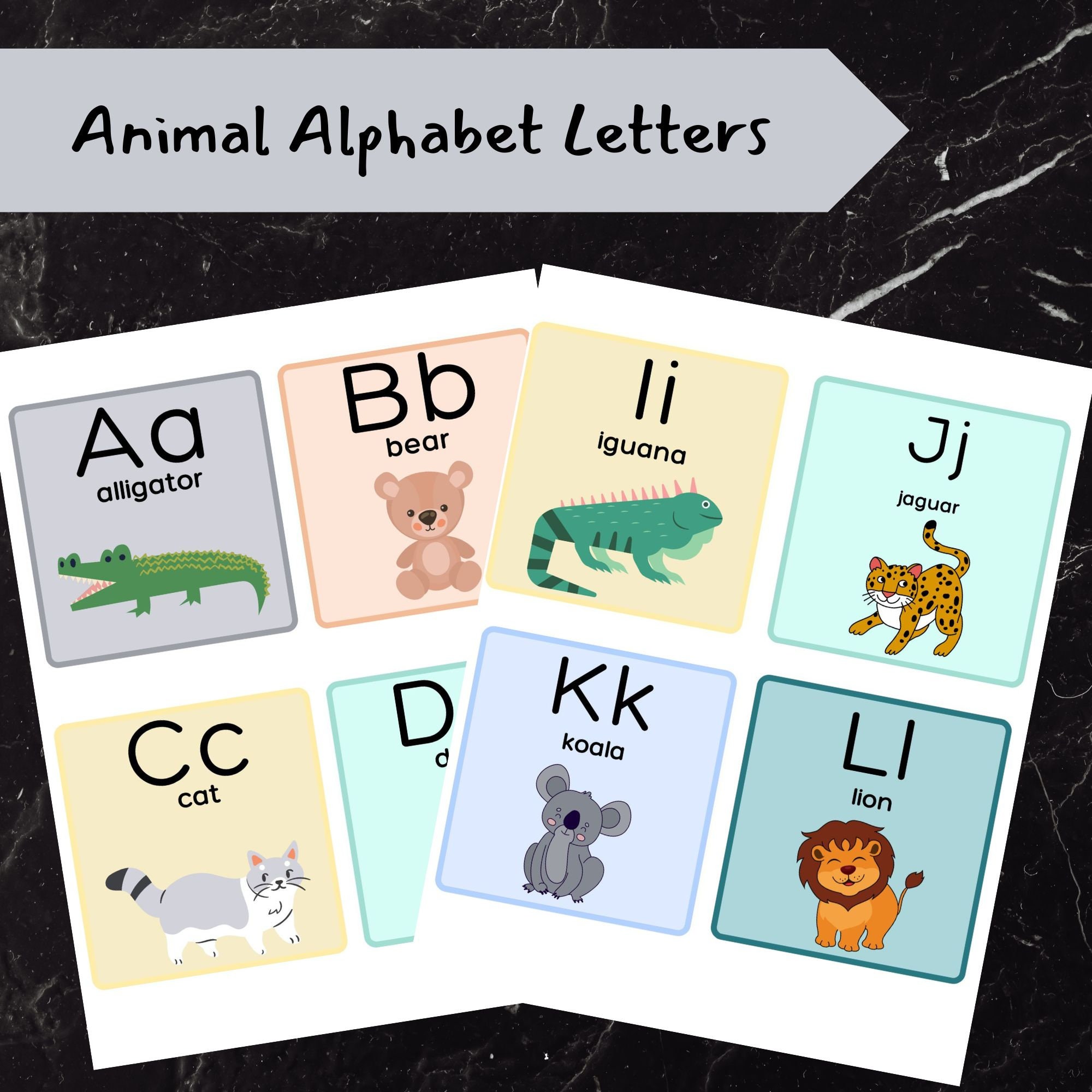 Printable Animal Alphabet Flash Cards Alphabet Uppercase and Etsy Canada