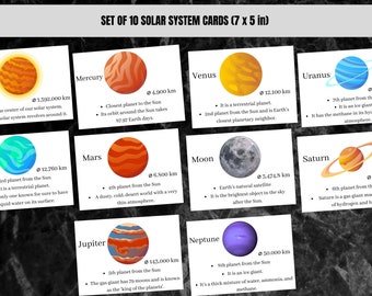 school project solar system Printable set of 10 solar system cards, Planets cards, Space cards, Galaxy flash cards, Educational Cards, Montessori cards