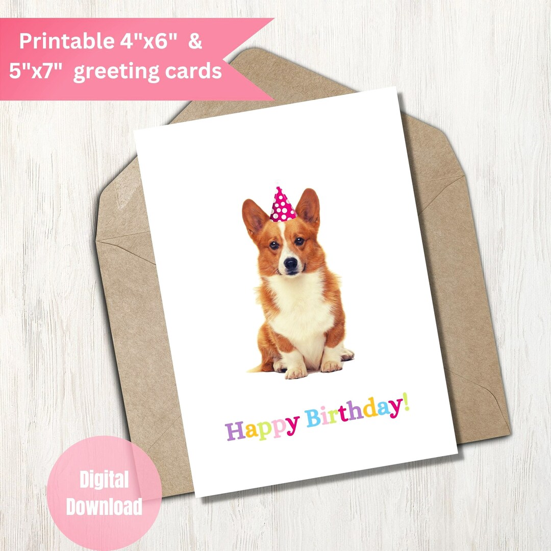 Printable Corgi Dog Birthday Celebration Card Happy Birthday - Etsy Canada