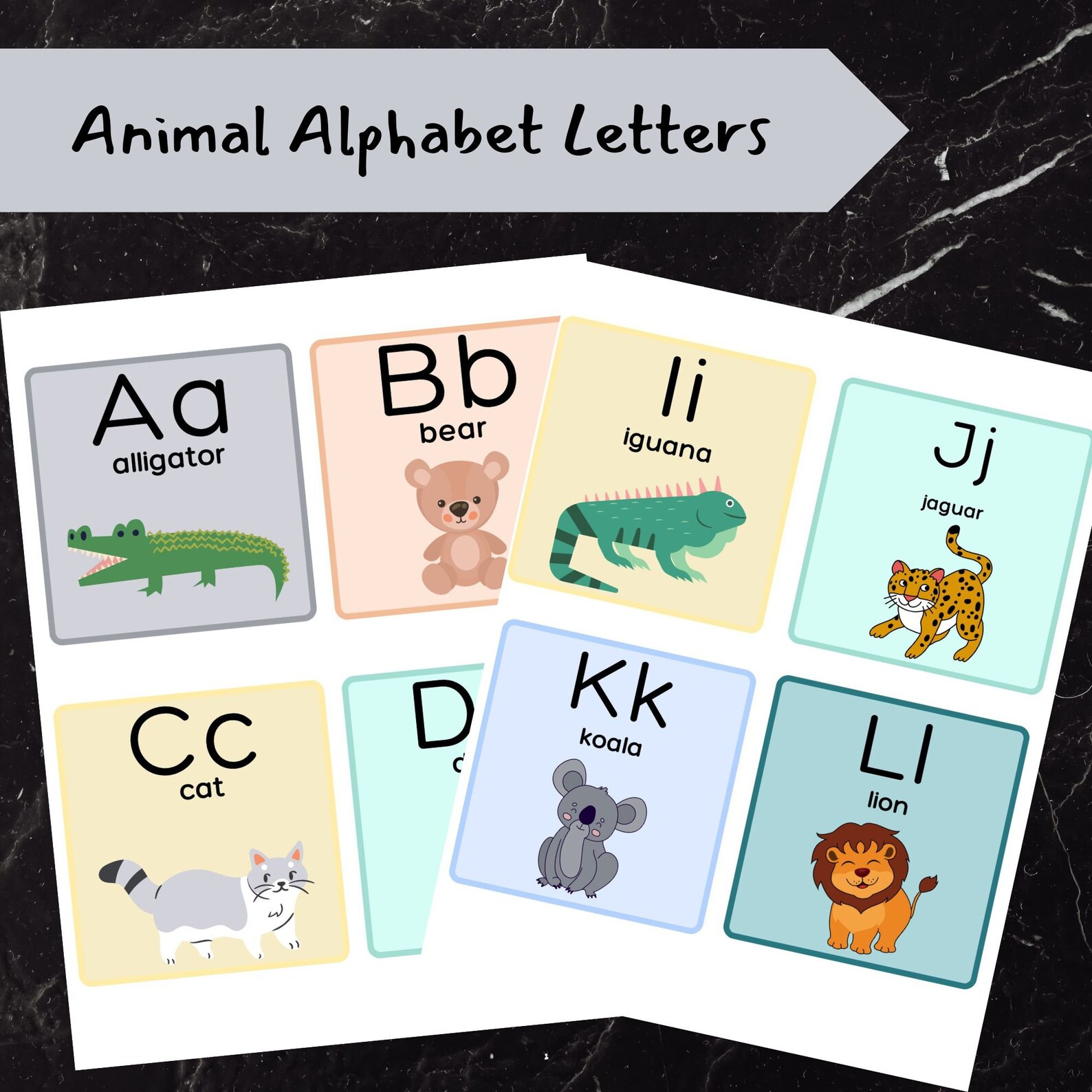 Printable Animal Alphabet Flash Cards Alphabet Uppercase and Etsy Canada