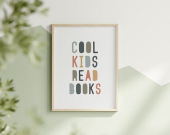 Cool Kids Read Books Quote Sign Book Lover Gift Boho Kids Wall Decor Playroom Reading Classroom Printable School Decor