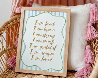 Kids' Affirmation Prints Boho Playroom Homeschool Decor Digital Download