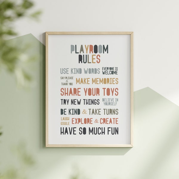 Montessori Playroom Rules Decor for Kids Room Boho Wall Art for Neutral Room Decoration Instant Download