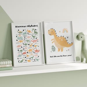 Dinosaurier Wand Kunst Drucke Dino Thema Geschenk für Kleinkind Zimmer Dino Karte Poster Lass die Welt dich hören brüllen Zitat