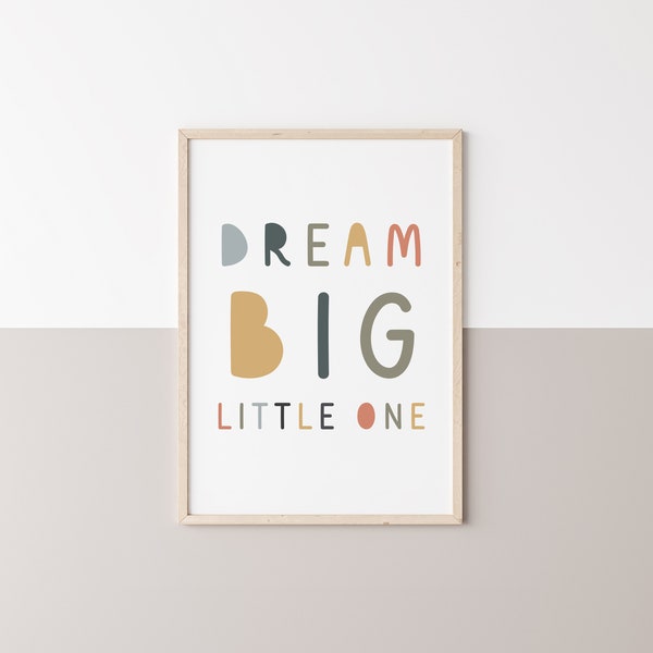 Dream Big Little One Sign Print Boho Nursery Decor Girls Bedroom Decor Kids Room Wall Art Boys Bedroom Decor