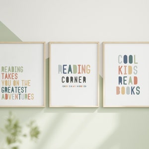 Reading Corner Set of 3 Wall Art for Kids Room Decor Montessori ...