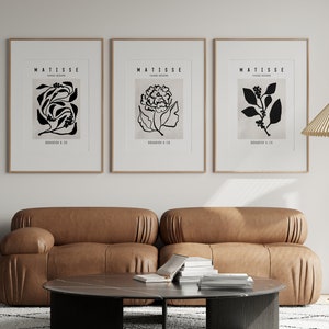 Matisse Print Set of 3 Matisse Print 3 Piece Wall Art Abstract Botanical Exhibition Wall Art Abstract Print Set Black