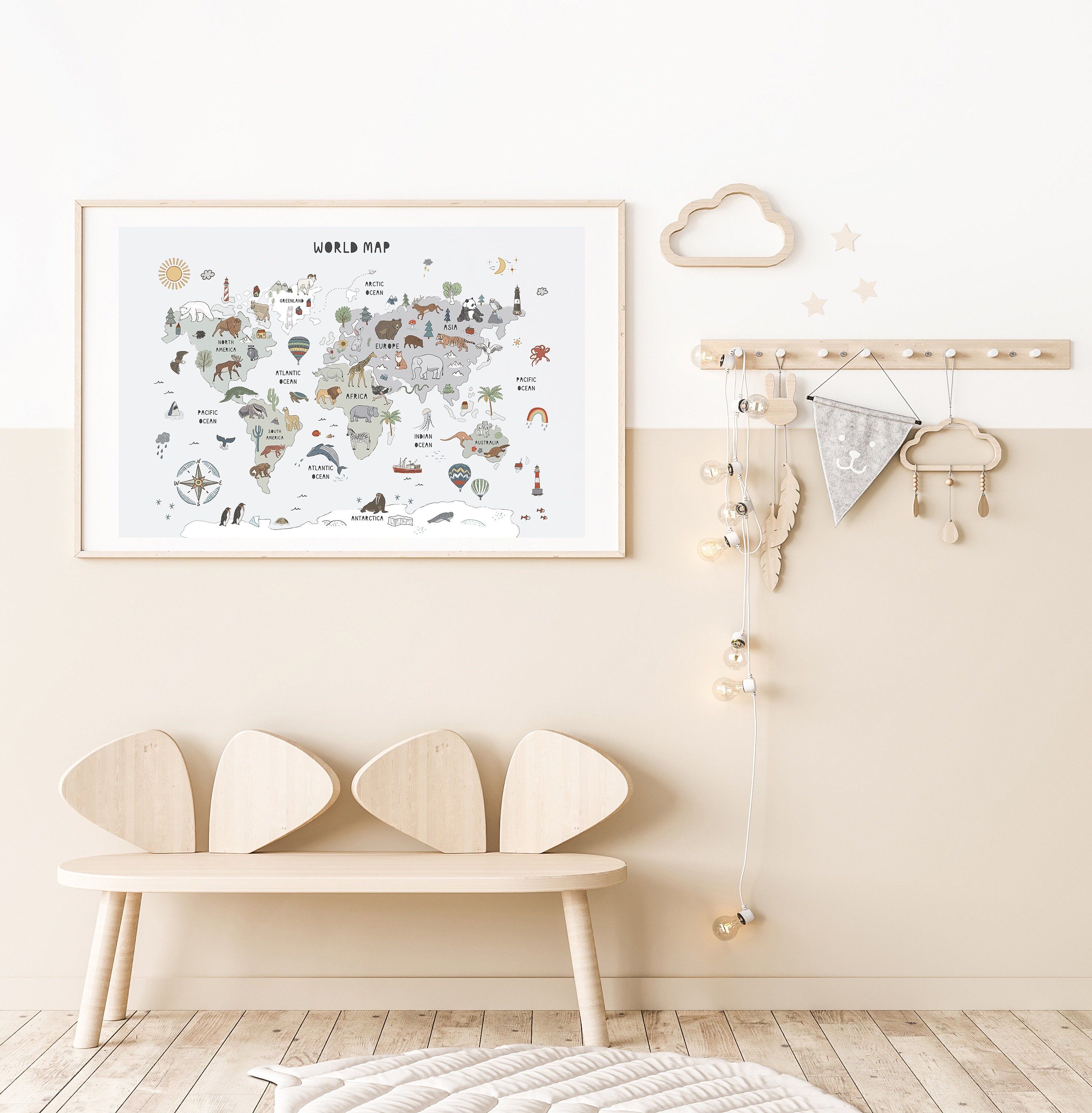 World Map Educational for Kids Room Animal World Map Montessori Nursery ...