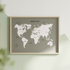 Grüne Weltkarte Wand Kunst Kindergarten Minimalist pädagogische Montessori druckbare Poster für Homeschool Decor