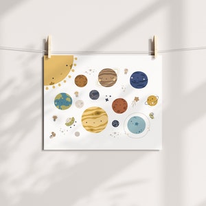 Impresión del sistema solar, planetas de aprendizaje, impresión espacial para guardería, póster educativo para la escuela en casa, decoración educativa para sala de juegos, arte de pared
