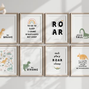 Dinosaur Boys Room Decor Wall Set of 8 Dino Prints Nursery Printable for Kids Digital Download