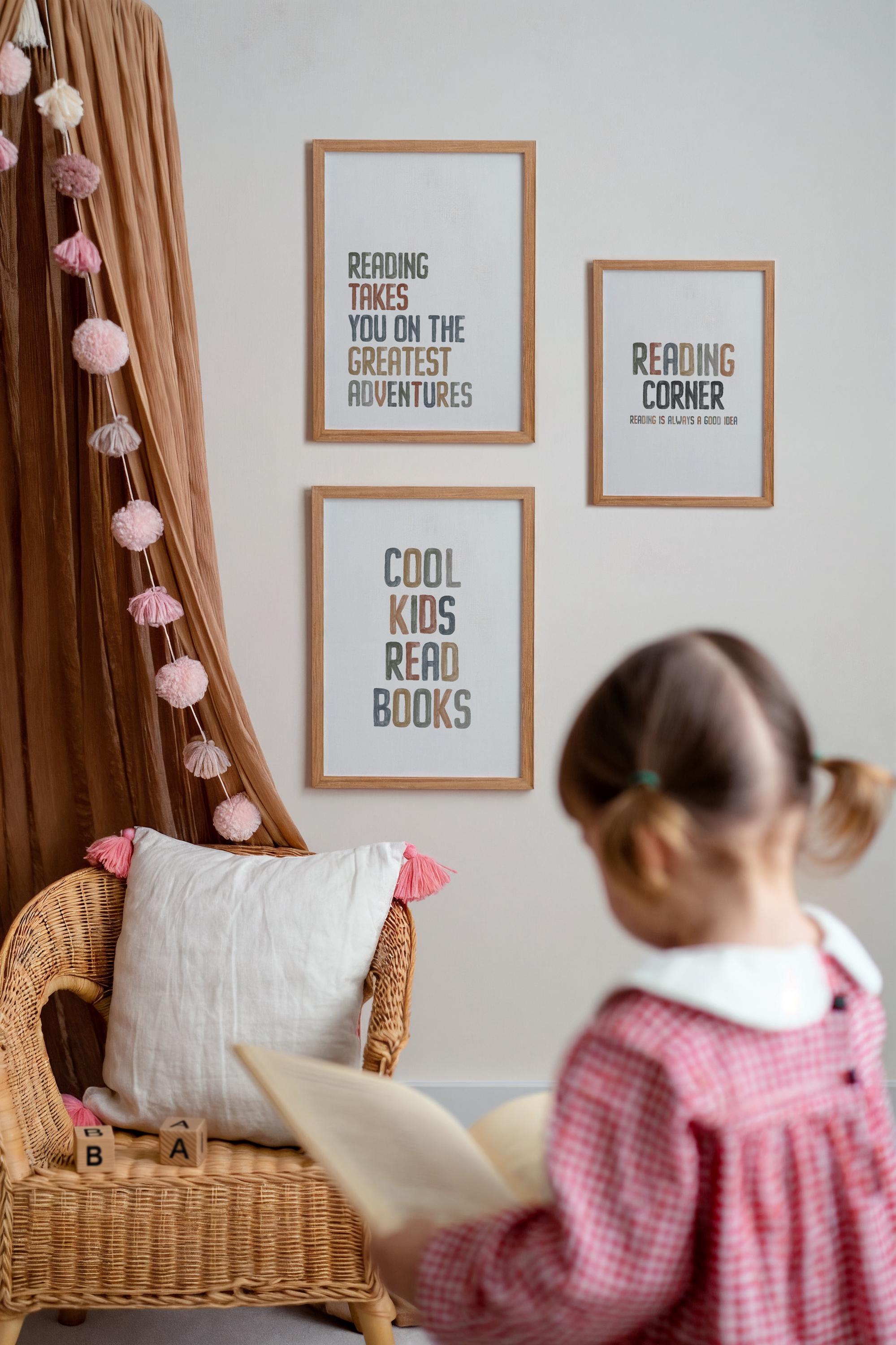 Reading Corner Set of 3 Rainbow Kids Watercolor Montessori Reading Wall ...