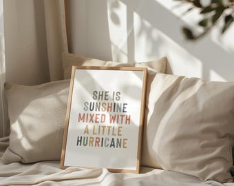 Boho Chic Konsttryck: Hon är solsken och orkan Typografi Poster - Motiverande Dekor Feministisk Citat Väggkonst Stärkande Citat Tryck