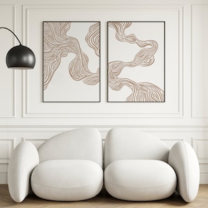 Minimalist Lines Art Gallery Wall Set of 2 Neutral Beige Print Digital Download Line Drawing Poster