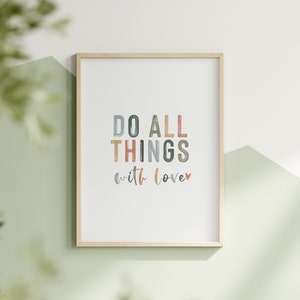 Hacer todas las cosas con amor imprimir decoración de la pared de la habitación de los niños decoración de la sala de juegos Boho impresión de la cita de los niños arte minimalista cartel Montessori