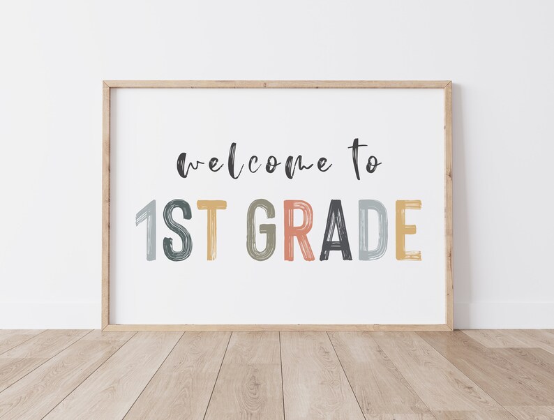 Welcome to First Grade Classroom Decor Posters Boho Rainbow Classroom Printable Welcome Back to