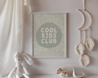 Póster de sala de juegos Cool Kids Club para niños, póster minimalista con cita para sala de juegos, impresión descargable de Cool Kids Club, arte para habitación infantil.