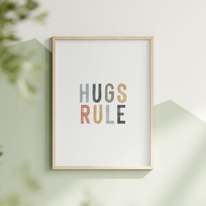 Abrazos regla impresión reglas de la sala de juegos decoración de la pared Boho sala de juegos decoración niños cita impresión arte minimalista Montessori cartel