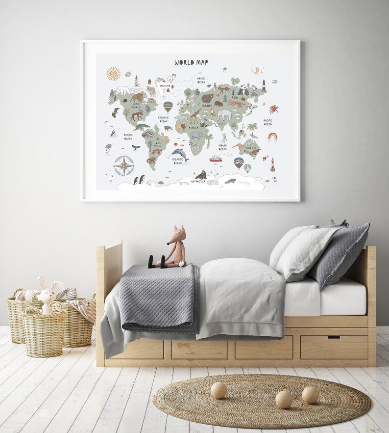 Animal World Map Educational Wall Poster for Kids Digital Download - Etsy