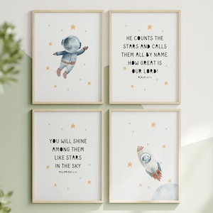 Outer Space Printable Wall Art with Psalm 147 4 Bible Verse Philippians 2 15 Space Nursery Decor Boy Bedroom Decor Toddler Room Decor